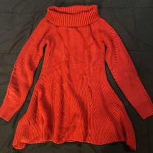 Women's Red V-neck Off-the shoulder Long Pullover Sweater dress size M